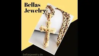 K&ouml;nigskette Kreuz Flach Edles Design Massiv Gold Silber XXL Boss Design BellasJewelry