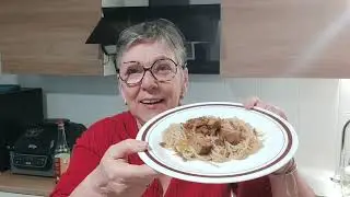 Recipe and tasting, tofu with Chinese noodles in honey soy sauce
