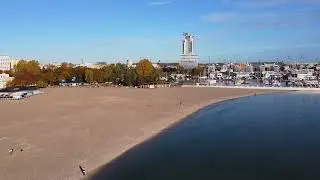 Footage video Drone view Gdynia autumn port yacht club pier mooring for ships