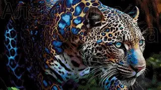 Perlensticken am azurblauen Leopard