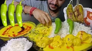 Eating🔥Chatpati Kadhi Chawal | Kadi Chawal Eating With Bharwa Mirch🥵| Indian Food Mukbang | ASMR