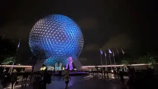 Epcot golf ball, light and music at night ￼