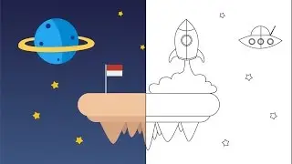 How to Draw a Simple Space Flat Design Part 1 (line)