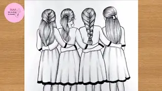 Four girl best friends /sisters drawing || best friends Drawing with pencil | BFF Drawing || sisters