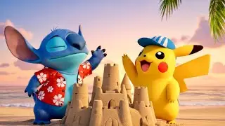 Stitch & Pikachu&rsquo;s Beach Adventure 🌴| Cute Cartoon Animation  | KidzSparkTv #pokemon #kids #youtube