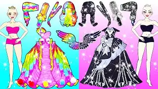 [🐾paper diy🐾] Rainbow vs Black Rapunzel Angel and Vampire New Hair | Rapunzel Compilation 놀이 종이