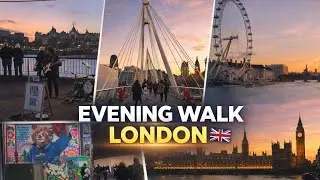 London Evening Walk 4K| Golden Jubilee Bridge, London Eye & Big Ben #travel #4k #london #bigben
