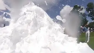 Players hitting shaving cream in SLO-MO at Barbasol Championship