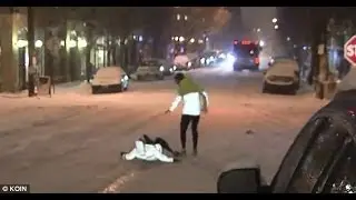 Hilarious!!! Jogger Tells TV Reporter 'snow is 'perfect for running' and falls on HER BUTT Live