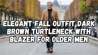 Elegant Fall Outfit Dark Brown Turtleneck With Blazer For Older Men