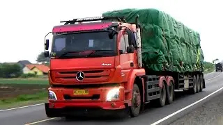 BIG TRUCKS IN THE SUNSET !! TRAILER TRUCK, CONTAINER TRUCK, TANKER TRUCK, SEMI TRAILER TRUCK TRONTON