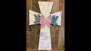 Let's  paint a wooden cross using latex paint and attach a wooden bow embellishment with eucalyptus.