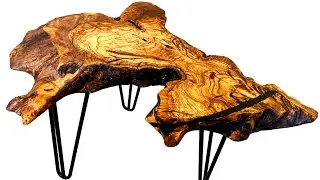Olive cookie slab coffee table with chainsaw cut - Olive