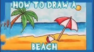 Relaxing sea beach drawing|step by step easy tutorial|#art #like #subscribe 🌴🌊