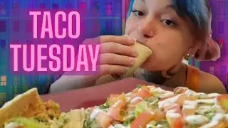 ASMR. Taco Tuesday!! Cali Tacos. Shrimp taco. Mexican Pizza. Chicken Tortilla soup (Eating sounds)