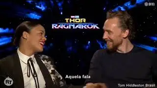 Tessa melting down when tom calls her a valkyrie #tessathompson #tomhiddleston #marvelcast