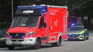 [Klinikanfahrt] RTW 24 R Malteser Hamburg + neuer FuStw Polizei Hamburg auf Einsatzfahrt