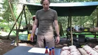 Campcraft cooking, ponassing and Spatchcocking bird over a fire.