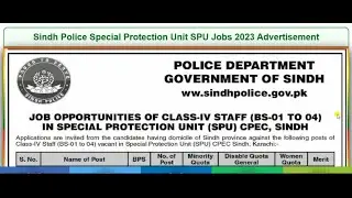 Sindh Police Special Protection Unit SPU Jobs 2023 Download Form