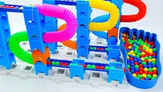 Marble Run Race ASMR Colorful Pop Tubes & Car Tracks