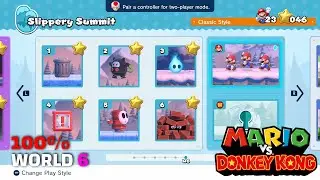 W6 Slippery Summit 100% Walkthrough Mario vs Donkey Kong Remake (Full Gameplay 2024)