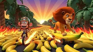 Monkey & Lion Banana Flash Run Adventure 🍌🐒🦁 | Fun Cartoon Race for Kids