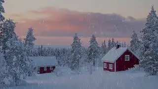 A Wide Winter Scene Where Snow Falls Softly and Morning Arrives Without Noise