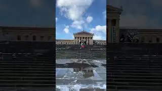 Climbing the stairs at Philadelphia Museum of Art