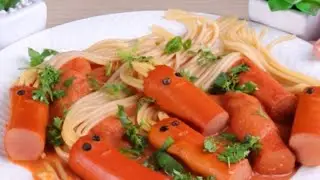 Fun Spaghetti and Hot Dog Recipe with Homemade Tomato Sauce.