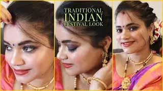 Indian Silk Saree Makeup look | Traditional South Indian Festival Look | Indian Mom Australia