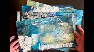 Alphabet Stencil Blues-Batch Painted Papers-Messy Textures, Abstract-Collage Papers