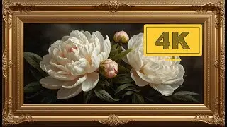 (4K TV WALLPAPER) White Peony Blossom Painting | Classic Floral Fine Art