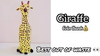 How to make cute coin savings bank /diy giraffe Coin bank/craft with plastic bottle