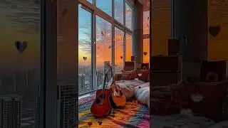 Cozy Sunset Vibes with a Guitar and Rainbow Tones
