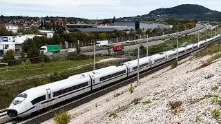 ICE und IRE im Herbst auf der Neubaustrecke Wendlingen-Ulm (Schnellfahrstrecke)