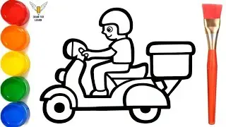 How to Draw man on scooter drawing, Painting and Coloring for Kids & Toddlers | Draw Paint and Learn