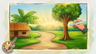 Simple village scenery drawing. Easy pencil sketch for beginners. #drawing #landscapedrawing #art