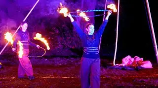 Fire hoop circus skills display by Adventure Circus during Dragonfyre show in Perth Nov 2022