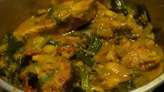Silver carp fish curry with onion leaves. Fish Curry Recipe with Onion Leaves.