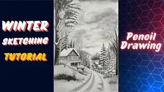 How to Draw Winter Scenery with Pencil | Snow Village Sketch