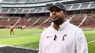 Cincinnati RB coach Sean Dawkins talks with reporters following spring practice  No. 3