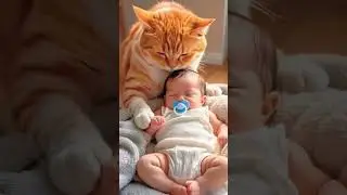 A Cat Raises a Human Child 🐱👶Shorts #YouTubeShorts#CatRaisesBaby #CatAndBaby#Bilai
