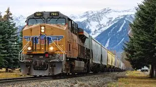 SUPER RARE! Union Pacific leader! UP 7931 leads CP Grain train Eastbound at Fernie, BC