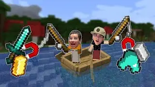 USAMOS UMA VARA DE PESCAR MAGNÉTICA NO MINECRAFT! (pegamos algo raro?)