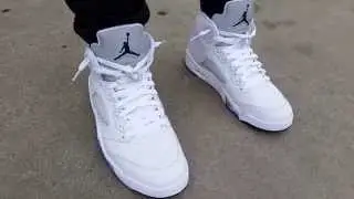 NIKE AIR JORDAN V 5 WHITE METALLIC SILVER/BLACK 2015 REMASTERED ON FEET REVIEW HEAT!