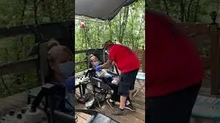 Camping hemo watching humming birds. Listen to BLIND CHICK LIVING podcast