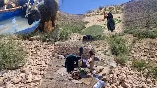 Washing blankets and mattresses in the desert with snow water, nomadic life (Iran 2023)