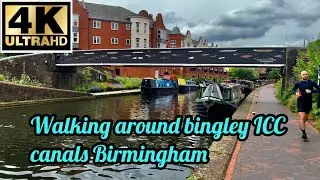 Walking around brindley place icc Nat sealife canals Birmingham city centre England UK 4K # 430