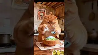 Fat Orange Cat Learns to Cook#cat #ai #cooking #cute