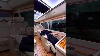The Toyota Coaster&rsquo;s luxurious interior, complete with an onboard restroom